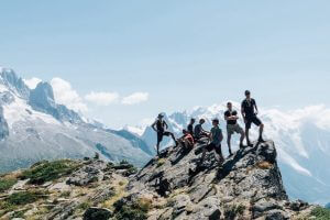 Group standing on a mountain